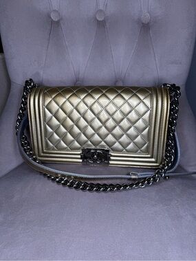 Chanel Medium Boy Bag Metallic Gold & Silver Patent